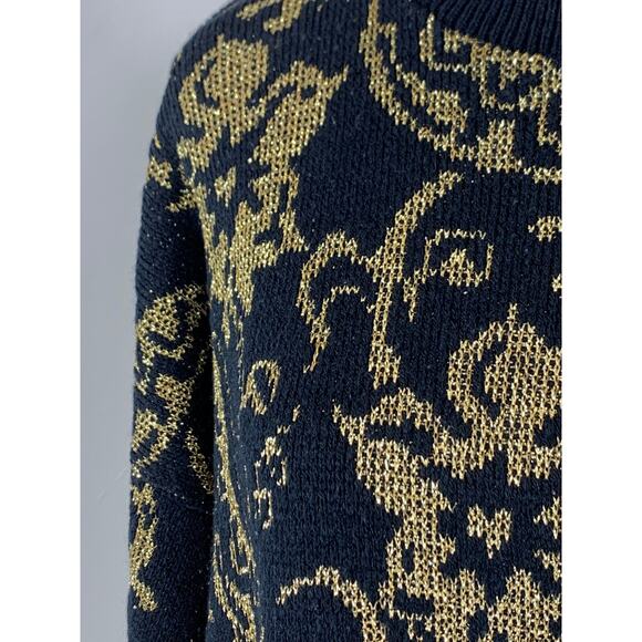 Vintage 90s Black Gold Sweater Winter Grunge CottageCore WhimsyGoth ShabbyChic - Picture 3 of 11